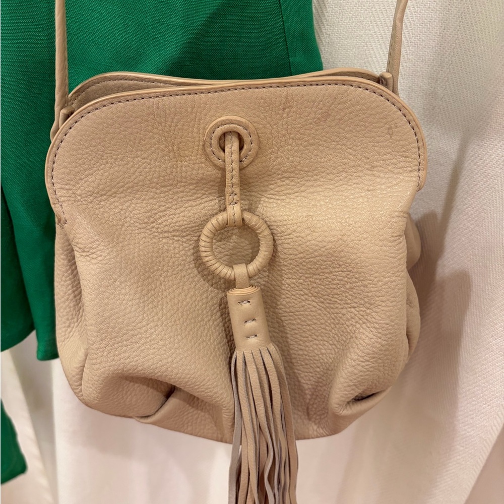 HOBO Beige Leather Crossbody Bag with Tassel